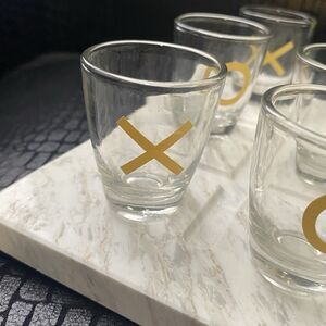 Studio Mercantile / Tic Tac Toe Shots / Classic Drinking Game / Marble & Gold